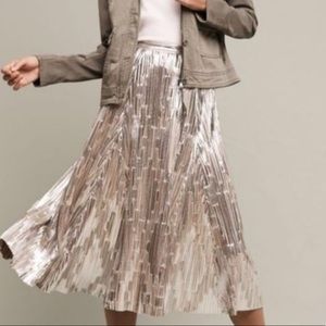 Anthropologie Maeve silver pleated skirt
